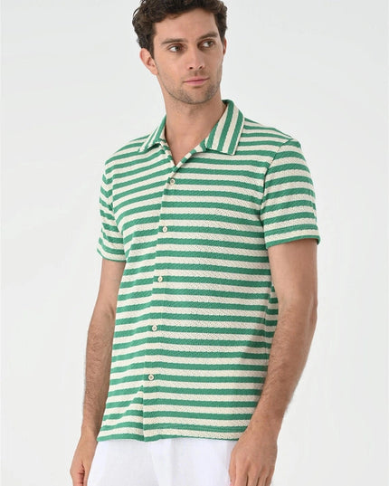 Men's Duck Green Short Sleeve Striped Knitwear Shirt