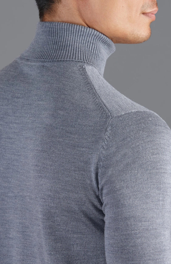 Mens Extra Fine Merino Wool Roll Neck Jumper Mid Grey