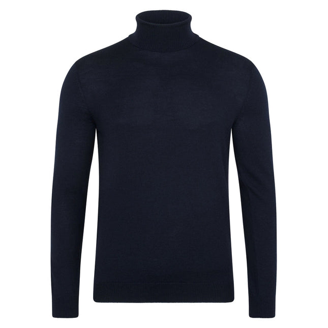 Mens Extra Fine Merino Wool Roll Neck Jumper Navy