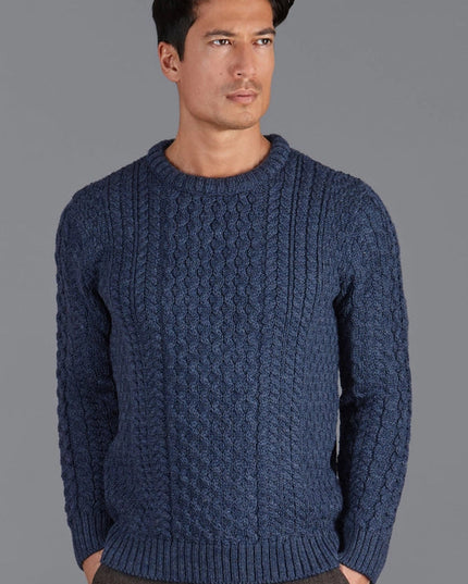 Mens Fisherman's British Wool Cable Jumper  Denim Blue