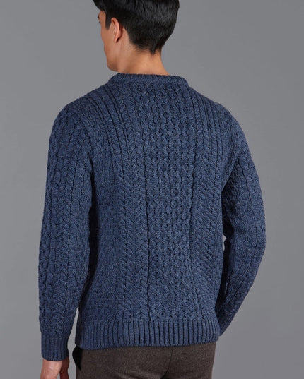 Mens Fisherman's British Wool Cable Jumper  Denim Blue