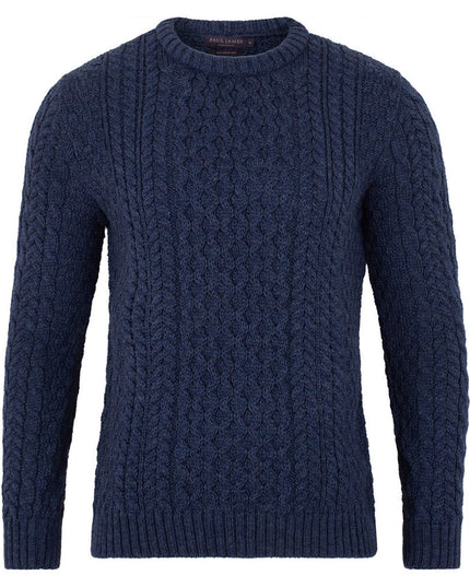 Mens Fisherman's British Wool Cable Jumper  Denim Blue