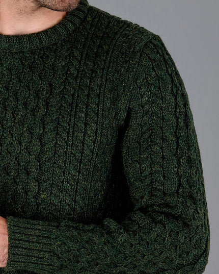 Mens Fisherman's British Wool Cable Jumper Loden Green