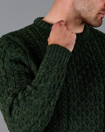 Mens Fisherman's British Wool Cable Jumper Loden Green