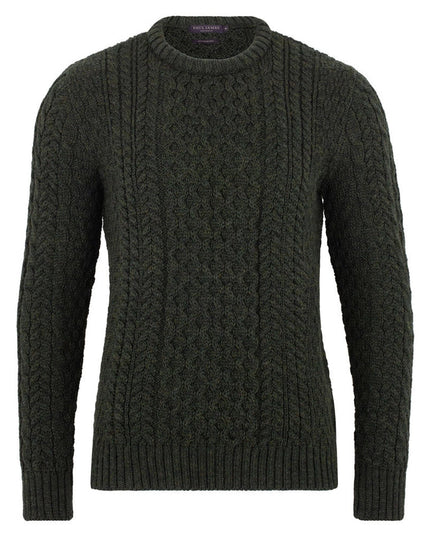 Mens Fisherman's British Wool Cable Jumper Loden Green