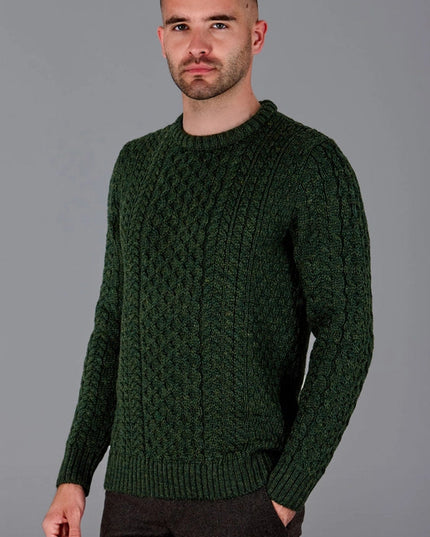 Mens Fisherman's British Wool Cable Jumper Loden Green