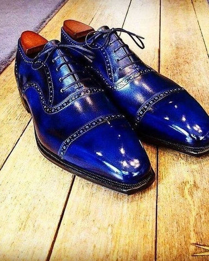 Men's Genuine Blue Patina Leather Oxford Shoes