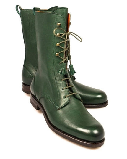 Men's Genuine Green Leather Long Boots