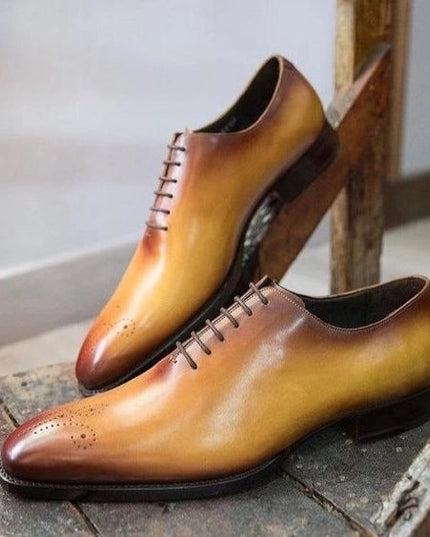 Men's Genuine Tan Leather Whole Cut Brogue Shoes