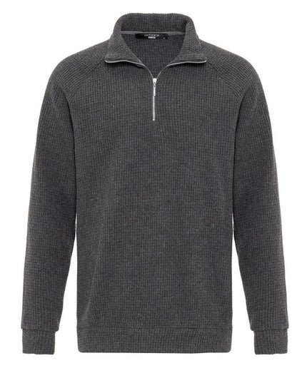 Men's Grey Half Zipper High Collar Sweater