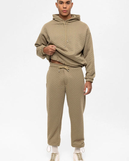 Men's Khaki Diamond Patterned Oversize Tracksuit Set