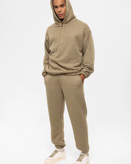 Men's Khaki Diamond Patterned Oversize Tracksuit Set