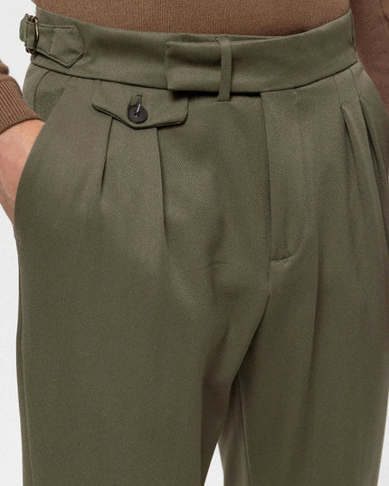 Men's Khaki High Waist Pleated Trousers