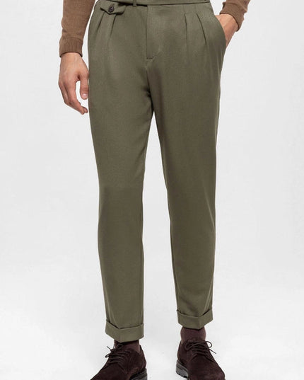 Men's Khaki High Waist Pleated Trousers