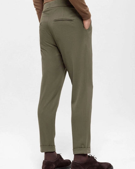 Men's Khaki High Waist Pleated Trousers