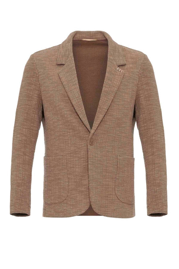 Men's Light Brown Textured Plain Blazer - Wessi