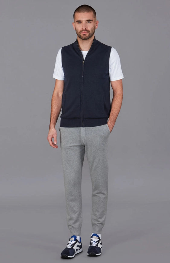 Mens Lightweight 100% Cotton Zip Through Gilet Navy