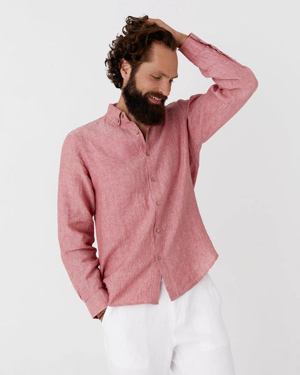 Men's Linen Shirt Nevada in Cranberry