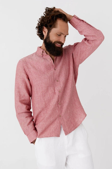 Men's Linen Shirt Nevada in Cranberry