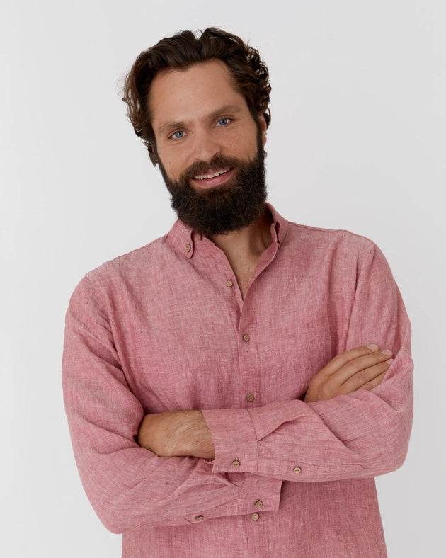 Men's Linen Shirt Nevada in Cranberry