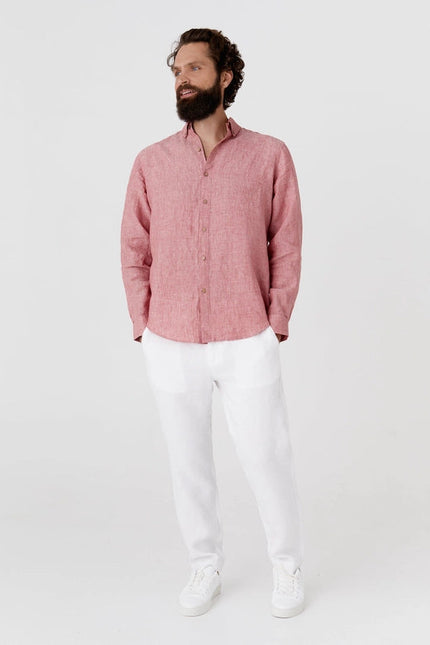 Men's Linen Shirt Nevada in Cranberry