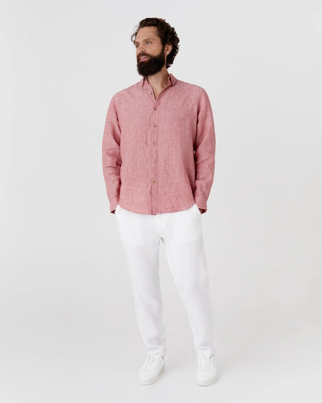 Men's Linen Shirt Nevada in Cranberry