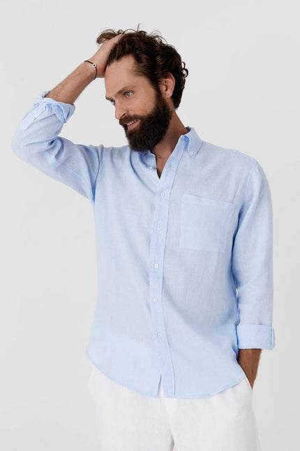 Men's Linen Shirt Perugia in Sky Blue