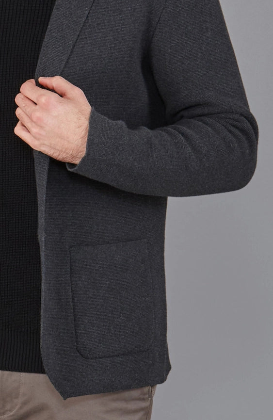 Mens Midweight Cotton Deconstructed Knitted Blazer Anthracite Grey