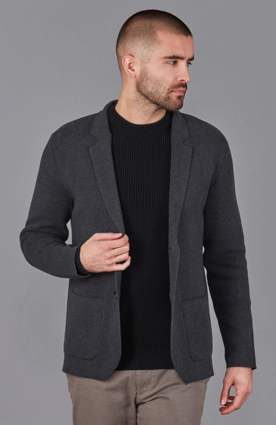 Mens Midweight Cotton Deconstructed Knitted Blazer Anthracite Grey