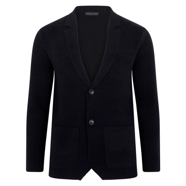 Mens Midweight Cotton Deconstructed Knitted Blazer Black