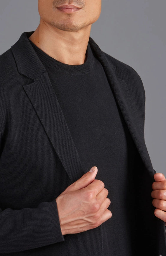 Mens Midweight Cotton Deconstructed Knitted Blazer Black