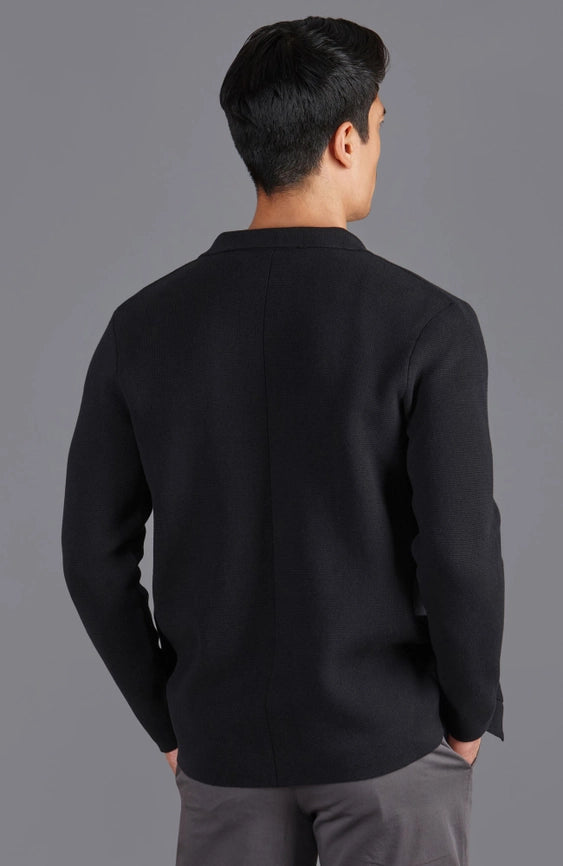 Mens Midweight Cotton Deconstructed Knitted Blazer Black