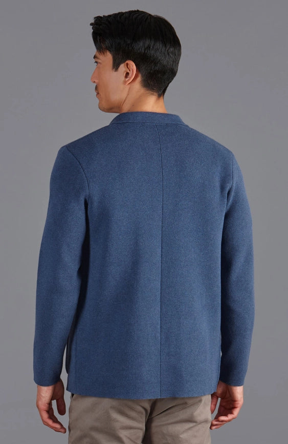 Mens Midweight Cotton Deconstructed Knitted Blazer  Blue Melange