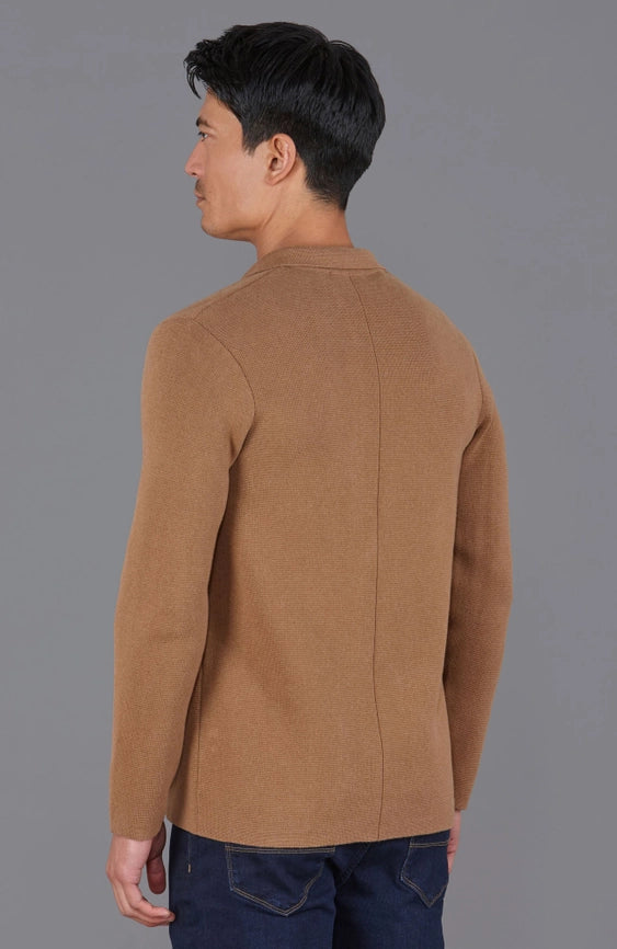 Mens Midweight Cotton Deconstructed Knitted Blazer Camel