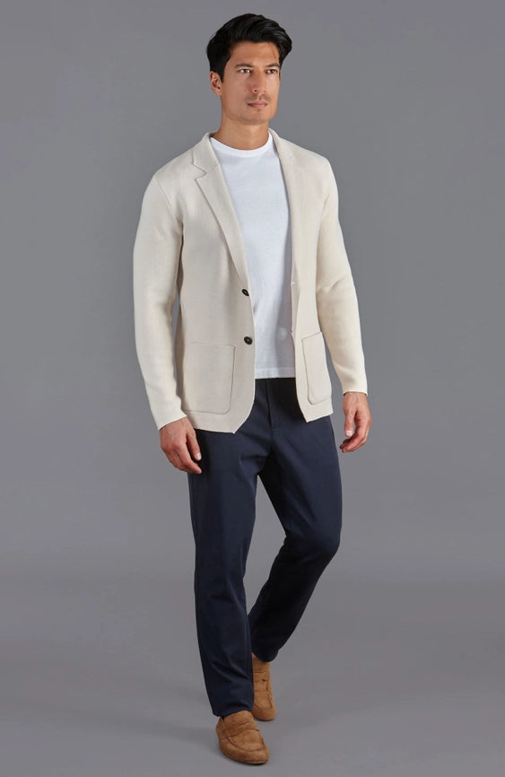 Mens Midweight Cotton Deconstructed Knitted Blazer Ecru