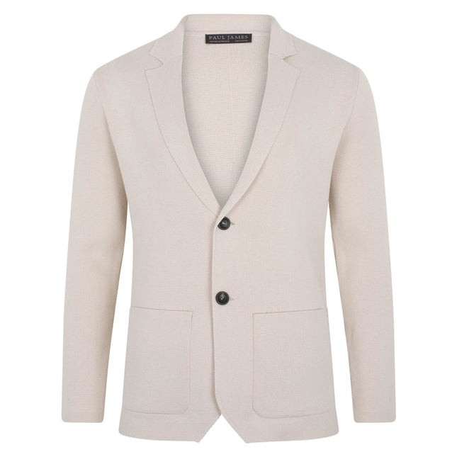 Mens Midweight Cotton Deconstructed Knitted Blazer Ecru