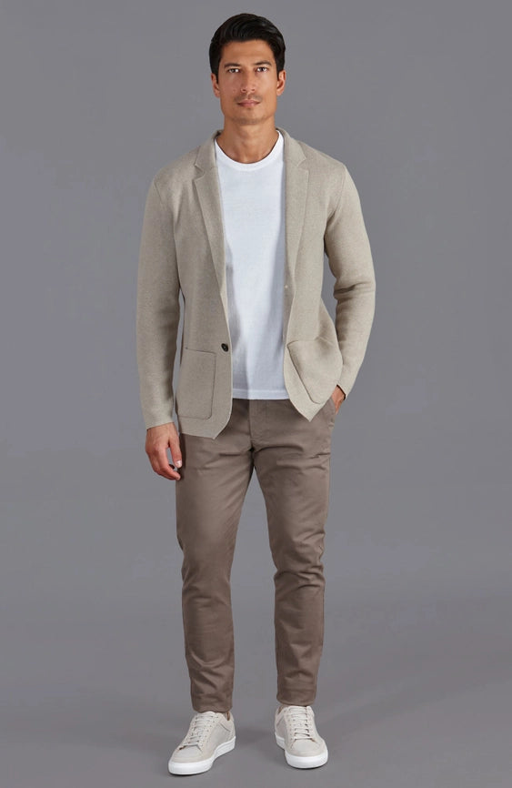 Mens Midweight Cotton Deconstructed Knitted Blazer Fawn