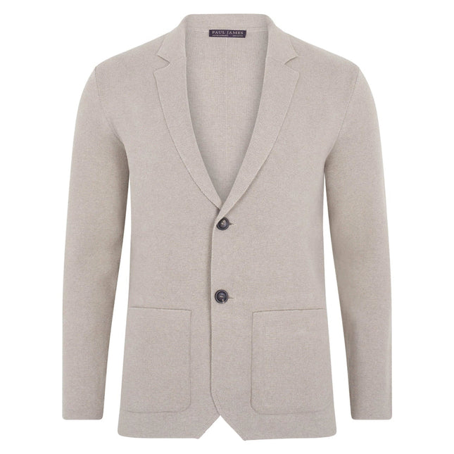 Mens Midweight Cotton Deconstructed Knitted Blazer Fawn