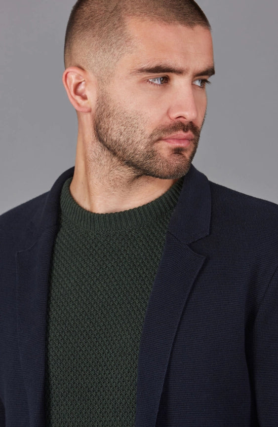 Mens Midweight Cotton Deconstructed Knitted Blazer Navy