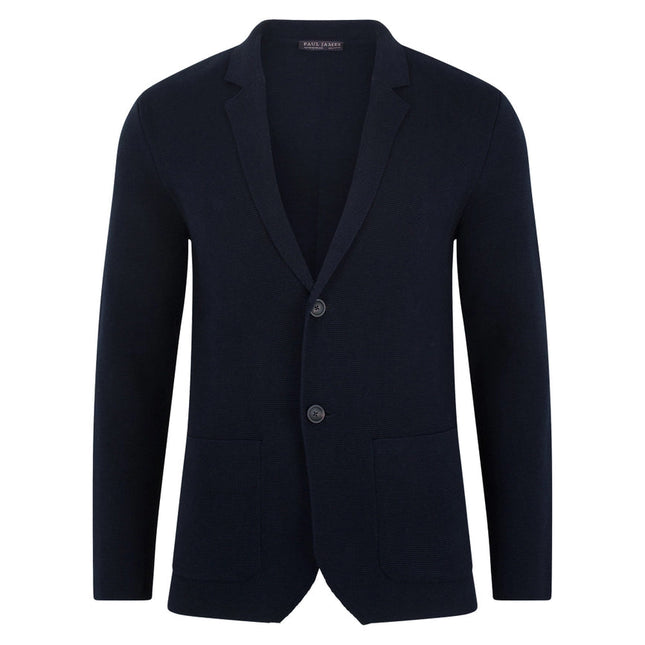 Mens Midweight Cotton Deconstructed Knitted Blazer Navy