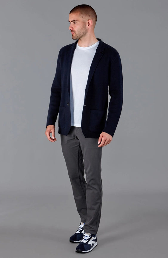 Mens Midweight Cotton Deconstructed Knitted Blazer Navy