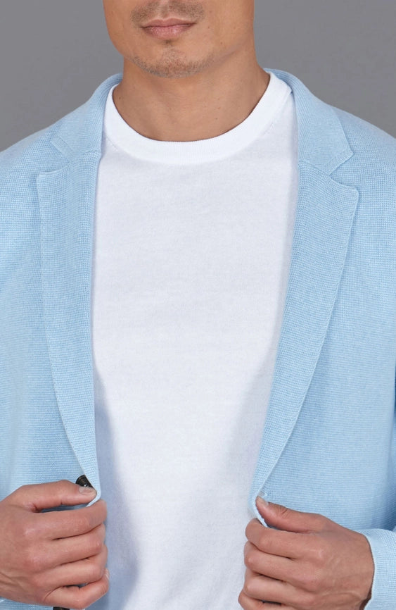 Mens Midweight Cotton Deconstructed Knitted Blazer Pale Blue