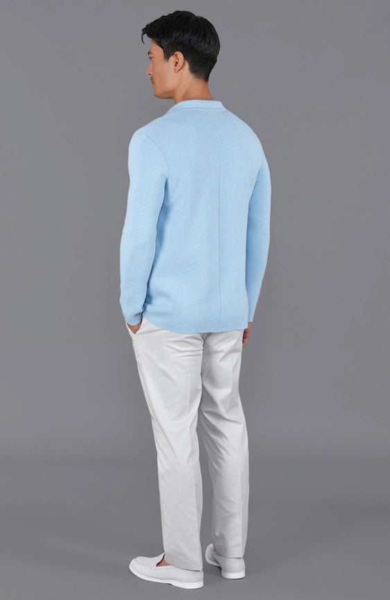 Mens Midweight Cotton Deconstructed Knitted Blazer Pale Blue