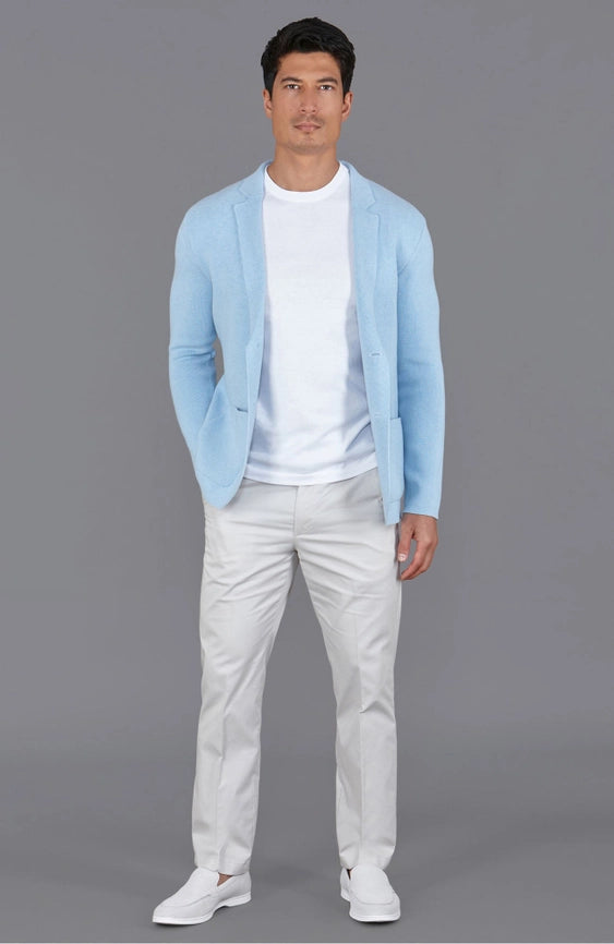 Mens Midweight Cotton Deconstructed Knitted Blazer Pale Blue