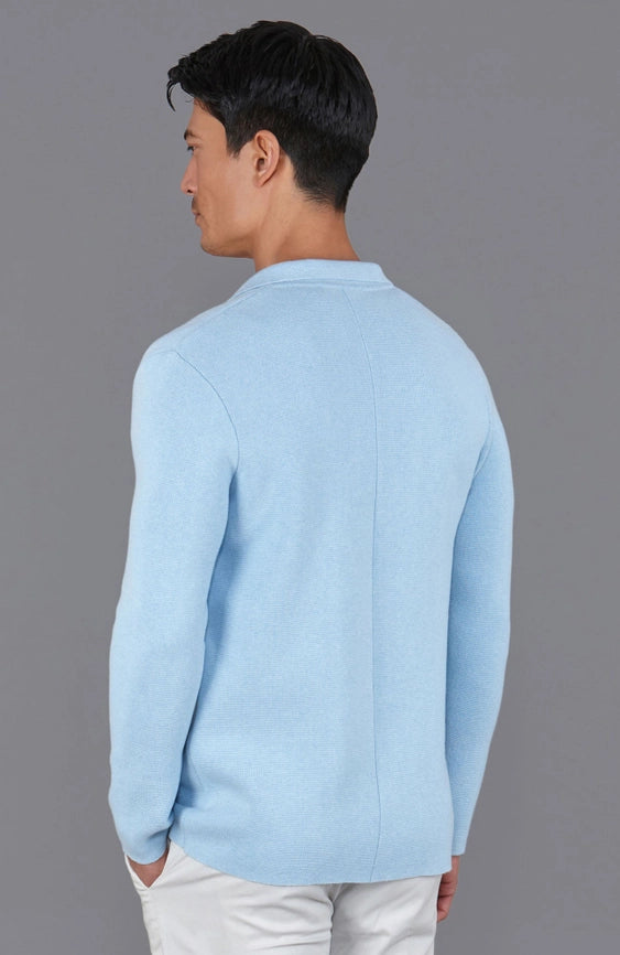 Mens Midweight Cotton Deconstructed Knitted Blazer Pale Blue