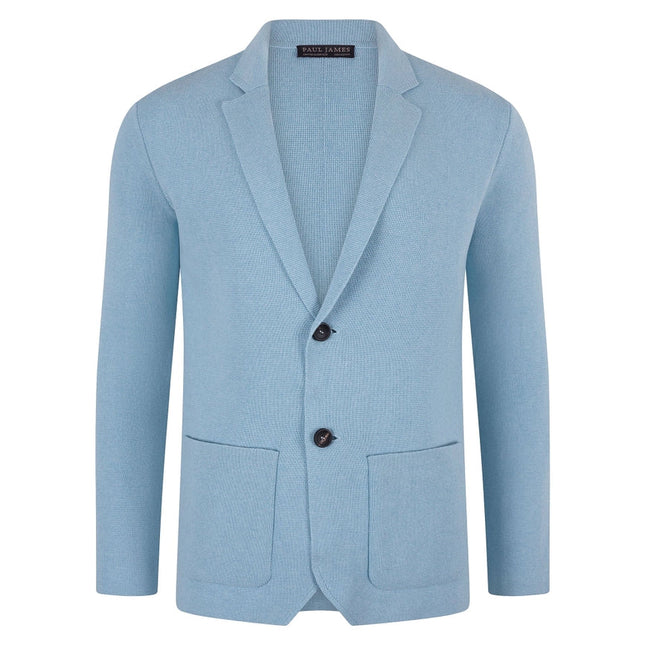 Mens Midweight Cotton Deconstructed Knitted Blazer Pale Blue