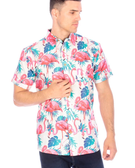 Men's Printed Woven Hawaii Floral Short Sleeve Cotton Shirt  (#234)