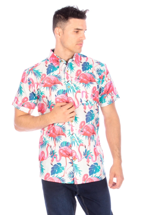 Men's Printed Woven Hawaii Floral Short Sleeve Cotton Shirt  (#234)