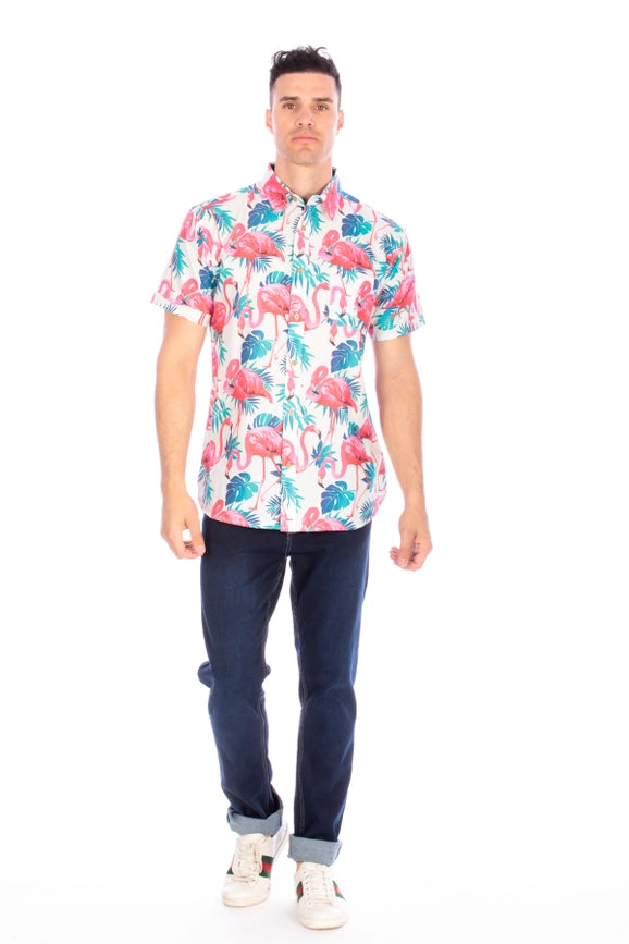 Men's Printed Woven Hawaii Floral Short Sleeve Cotton Shirt  (#234)