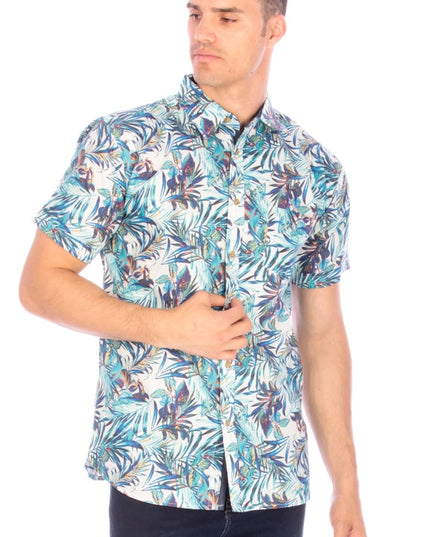 Men's Printed Woven Hawaii Floral Short Sleeve Cotton Shirt ( #240)